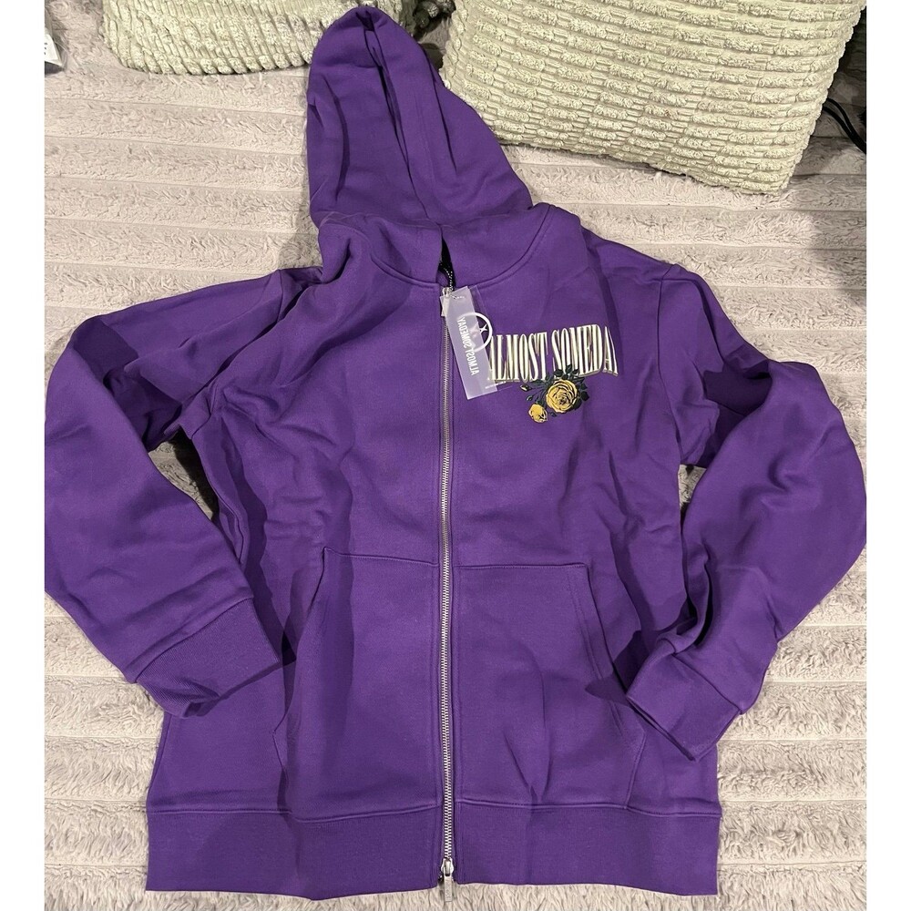 Almost Someday Heaven Sent Purple Full Zip Graphic Hoodie Size M NWT
